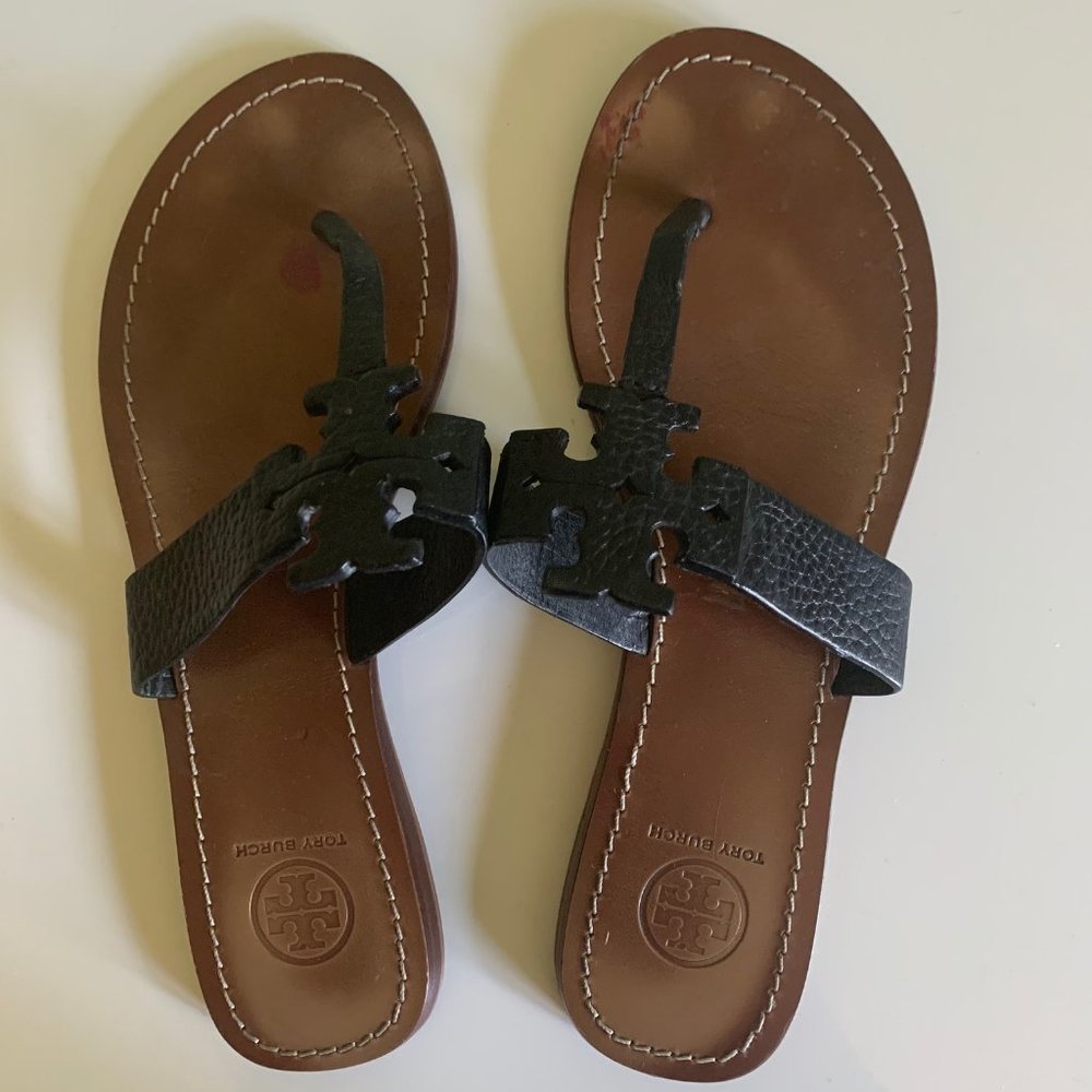 Tory Burch Black Leather Thong Sandal Size 9